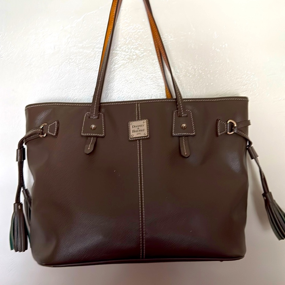 Dooney & Bourke Davis Leather Tote Bag Olive Green Zipper Preowned - Picture 1 of 16